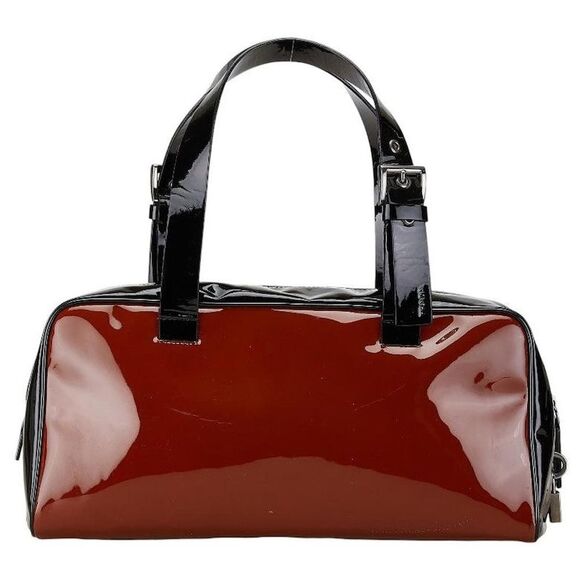 Prada Vintage Maroon Patent Leather Bag Authentic Logo Shoulder Purse Italy - Picture 2 of 16